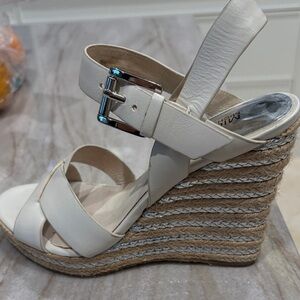 Michael Kors Viola Cream Wedge Sandals.
